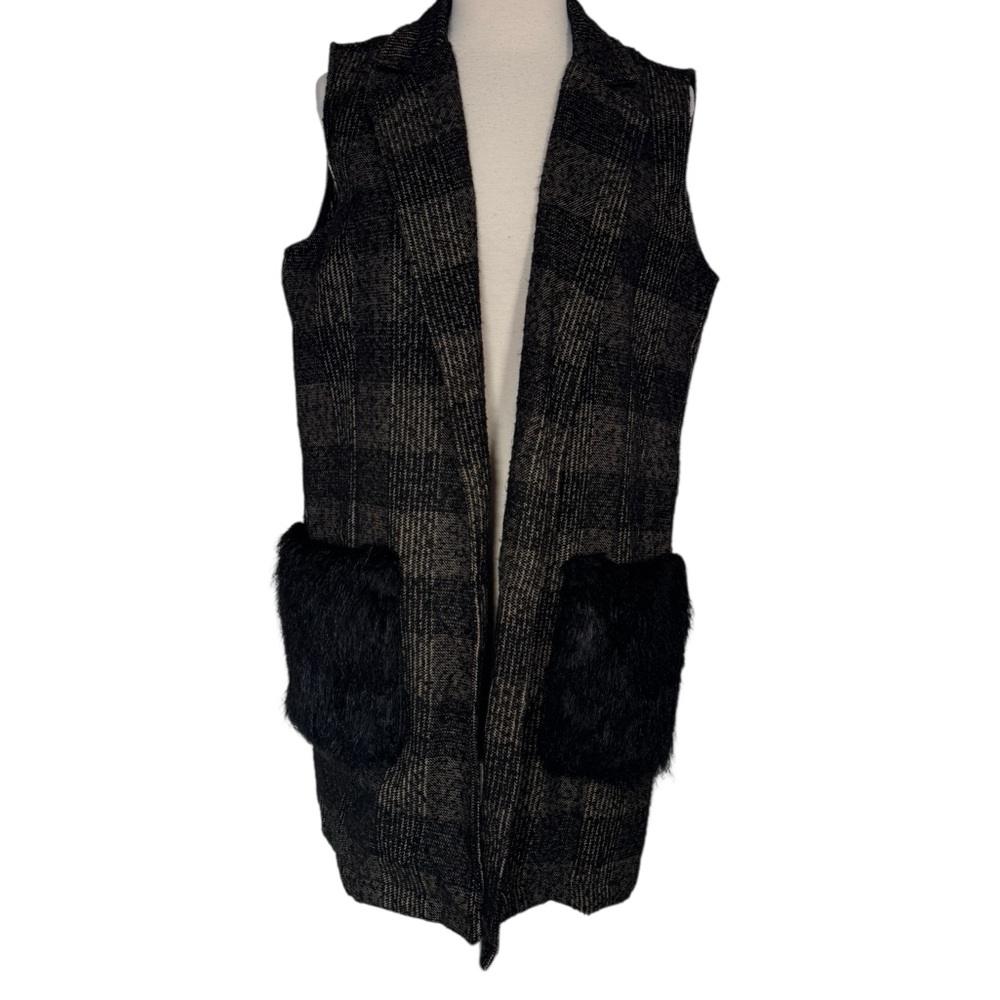 Zara‎ Vest Women's Size Medium Brown Black Sleeveless Open Wool Blend